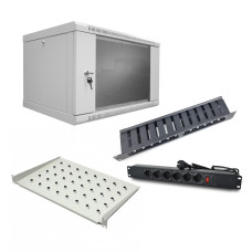 Комплект: Шафа серверна SteelNet 7U 600 x 400 сірий + Блок розеток 1U 19" на 6 розеток з вимикачем +