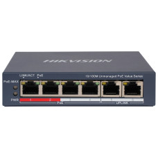 Некерований PoE комутатор Hikvision DS-3E0106P-E/M(B) з 4 портами PoE